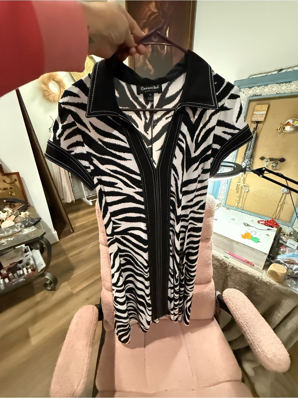 connected apparel Black & White Zebra-Print Polo Tunic